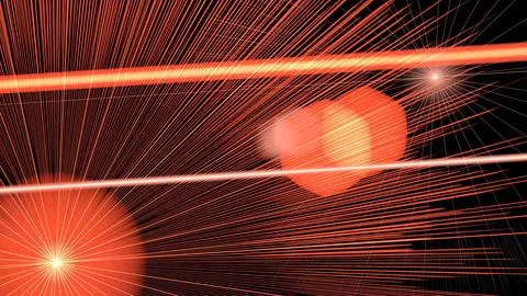 Abstract Red Lines and Objects in a Cosmic Setting Illustrazione stock