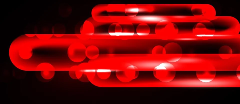 Abstract red lines, circles over black background. Bright glowing effect cr.. Stock Illustration