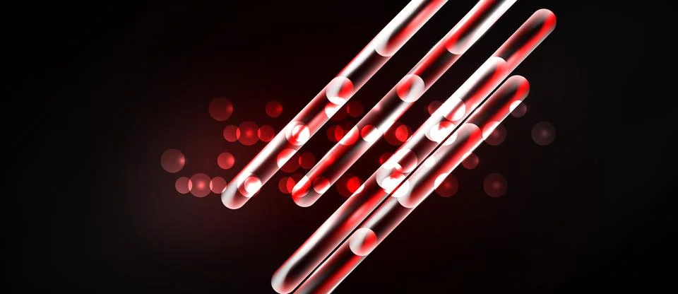 Abstract red lines, circles over black background. Modern design, glowing e.. Ilustração Stock