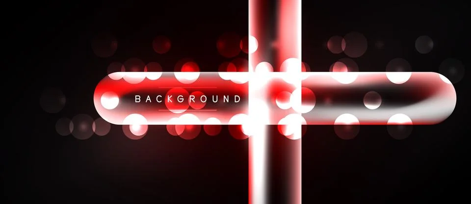 Abstract red lines intersect dark background. Bright bokeh effects add visual Illustrazione stock