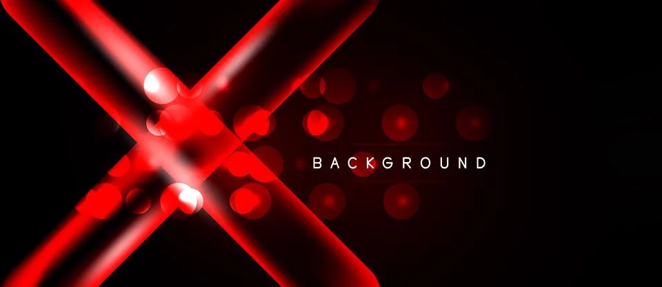 Abstract red lines intersect over black background. Bright dots create dynami Ilustração Stock