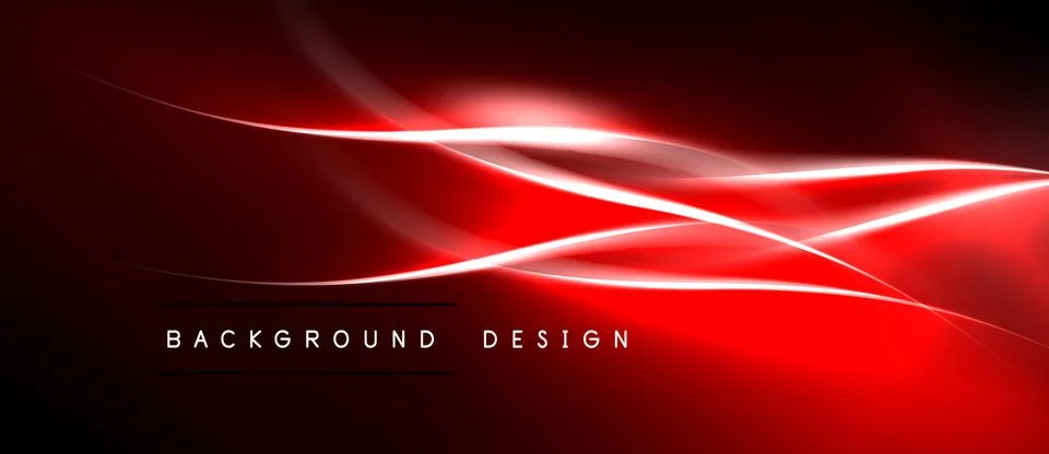 Abstract red lines over dark background. Dynamic waves create glowing effect. Stock Illustration