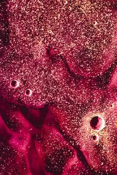 Abstract red liquid background, paint splash, swirl pattern and water drops Stock Photos