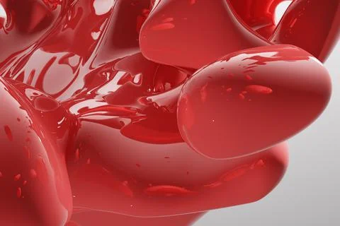 Abstract red liquid drops splashing - illustration, computer generated 3D ren Illustrazione stock