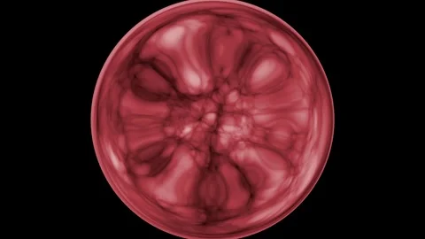 Abstract red liquid forms dynamic patterns inside a sphere, creating a hypn.. Stock Footage 335023152