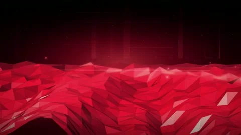 Abstract red low poly geometric landscape moving in a dark digital space with Stock Footage 346209579