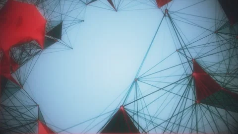 Abstract Red Low Poly Network Loop. Geometric Plexus Structure on Blue Stock Footage 338069600