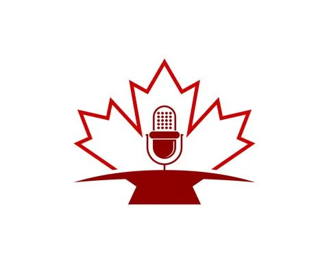 Abstract red maple leaf with music microphone inside Stock Illustration