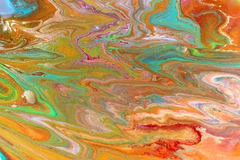 Abstract red marble pattern with gold glitter. Liquid paint background. Stock Illustration