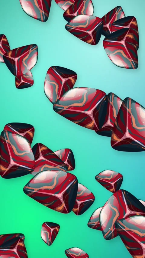 Abstract Red Marble Stones Falling Over Teal Mesh Background Stock Footage 344617030