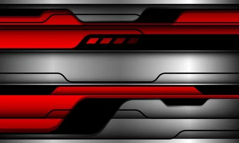 Abstract red metallic light line circuit silver black shadow overlap on grey Stock Illustration
