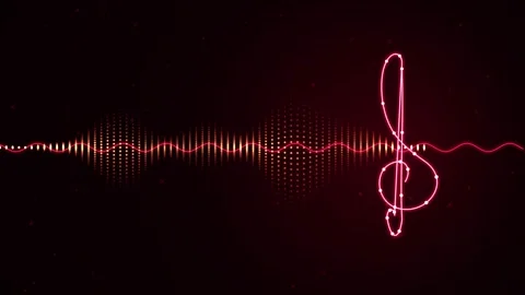 Abstract red music equalizer with moving particles and treble clef loopable.. 스톡 동영상 346243823