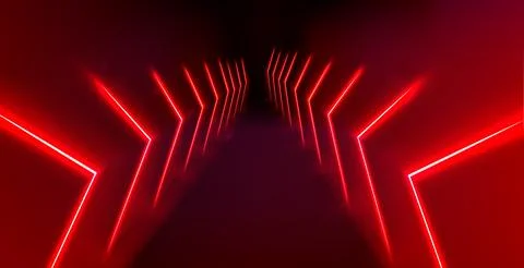 Abstract red neon arrow light glow background. Futuristic cyber laser line .. Stock Illustration