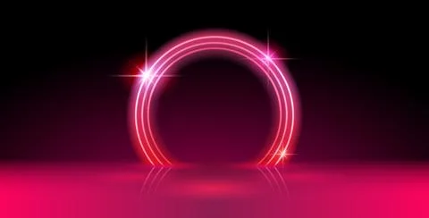 Abstract Red Neon Background with Round Frame Stock Illustration