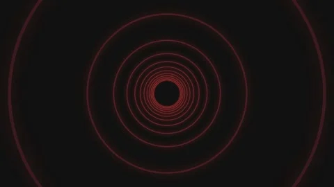 Abstract red neon concentric circles forming a deep tunnel effect on black Video stock 335118279
