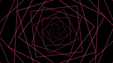 Abstract red neon geometric square pattern forming a deep tunnel perspective Stock Footage 339618777