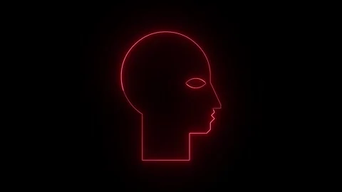 Abstract red neon human head silhouette on black background Stock Footage 318596252
