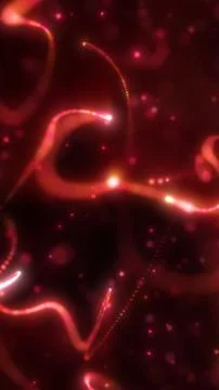 Abstract red neon light trails with glowing particles, curved energy waves,.. Stock Illustration