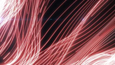 Abstract red neon light waves composed of flowing dotted lines, illustratin.. Stock Illustration