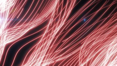 Abstract red neon light waves composed of flowing dotted lines, illustratin.. Stock Illustration
