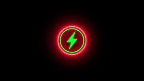 Abstract red neon lightning bolt icon symbol in circular motion representin.. Stockbeeldmateriaal 346490761