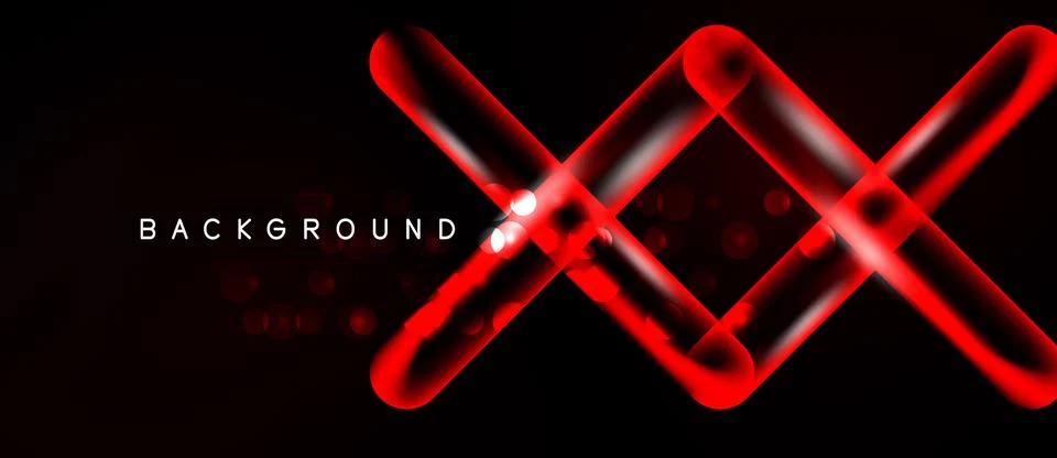 Abstract red neon lines intersect over dark background. Subtle dots enhance Stock Illustration