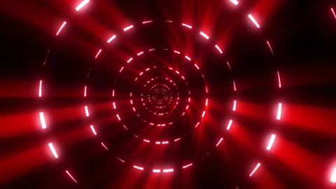 Abstract red neon tunnel with glowing circular lights, deep perspective Stock Footage 337434197