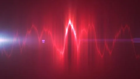 Abstract red neon waveform resembling a heartbeat signal, symbolizing life en Stock Illustration