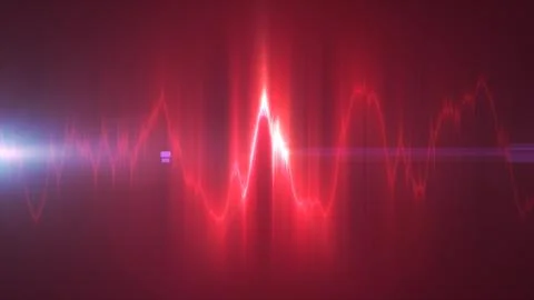 Abstract red neon waveform resembling a heartbeat signal, symbolizing life .. Stock Illustration