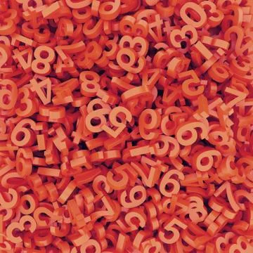 Abstract red-orange fallen numbers. 3d render background. Stock Illustration
