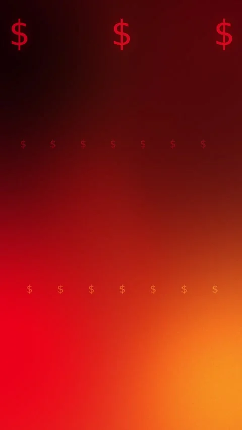 Abstract red orange gradient background with glowing dollar symbols Stock Footage 341856700