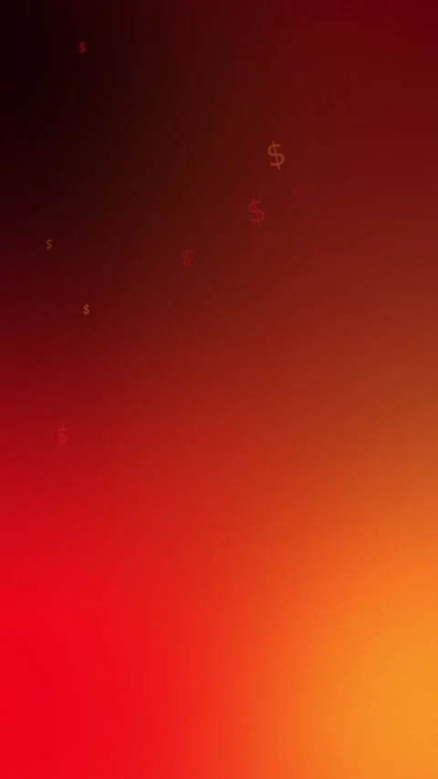 Abstract red orange gradient background with floating glowing dollar symbols Stock Footage 341856733