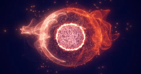Abstract red orange round sphere energy molecule from futuristic high-tech gl Stock Illustration