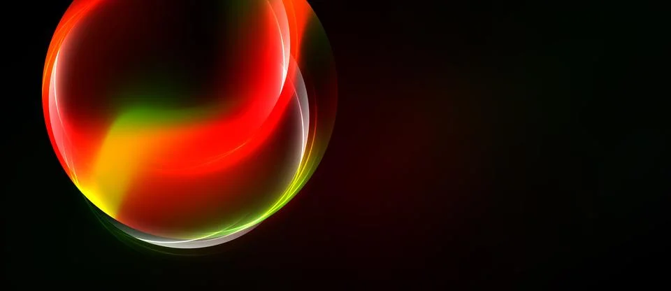 Abstract red orb glows against dark background. Swirls create dynamic visual Illustrazione stock