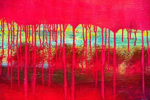 Abstract red painted canvas with paint leak drips Stock Illustration