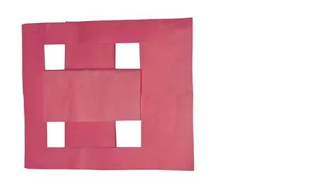 Abstract red paper cutout frame with square shapes isolated on transparent .. Stock Photos