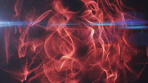 Abstract red particle smoke waves with glowing light streak and lens flare .. Stock Illustration