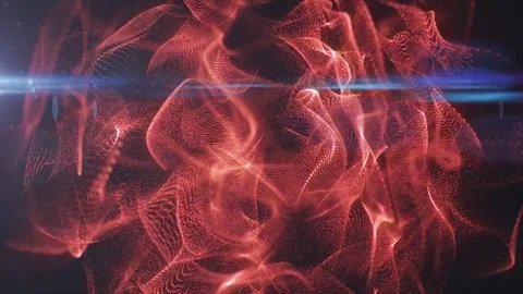 Abstract red particle smoke waves with glowing light streak and lens flare .. Stockillustratie