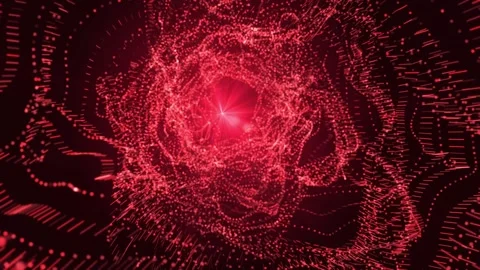 Abstract red particles with random movement. A tunnel with a pulsating light Stock Footage 308103617