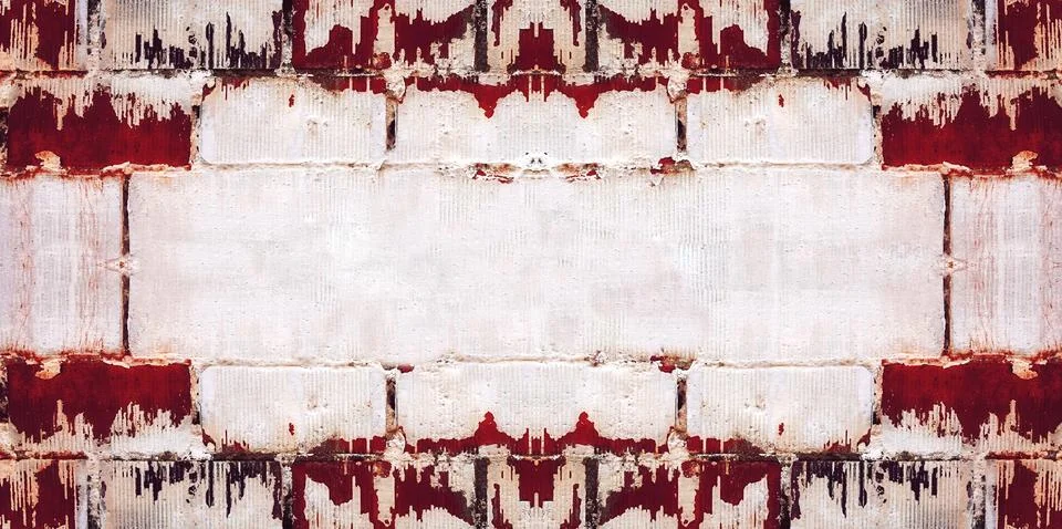 Abstract Red Pattern on White Brickwall Urban Frame Texture Damaged Whitewa.. Stock Photos