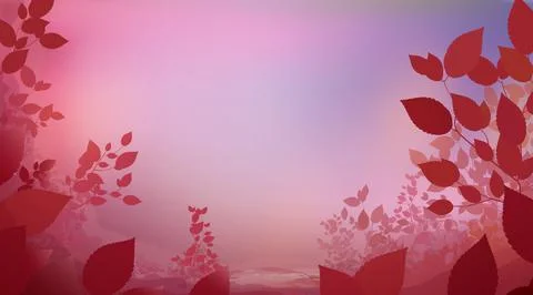 Abstract red pink colour background with glade foliage. Meadow blur. Illustrazione stock