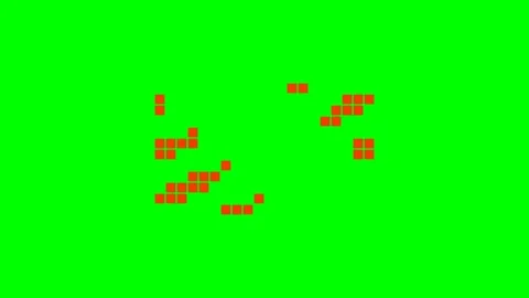 Abstract red pixel clusters floating against a solid vibrant green background Video stock 341824421