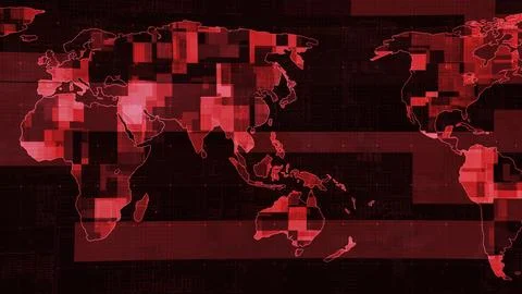Abstract Red Pixelated World Map Illustrazione stock