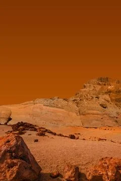 Abstract red planet landscape with empty desert Stock Photos