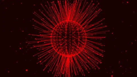 Abstract red plexus technology science on rotating sphere concept Sphere. D.. Illustrazione stock