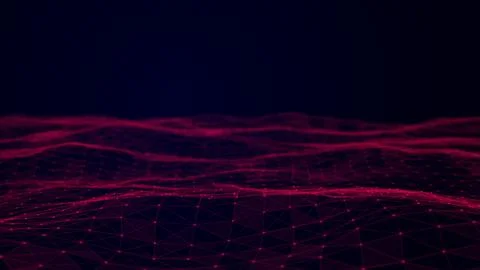 Abstract Red Plexus Wave Landscape, Connected Nodes Lines, Dark Futuristic .. Stock Illustration