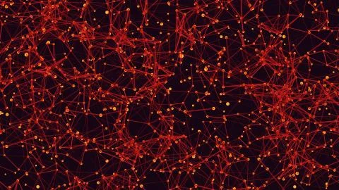 Abstract red points and line on black background. 3d rendering Stock Illustration