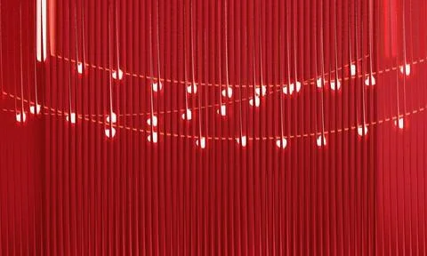 Abstract Red Ribbed Background with Glowing Fairy Lights and Vertical Flute.. Stock Illustration