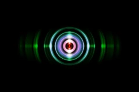 Abstract red ring with sound waves oscillating green light, technology Stock Illustration