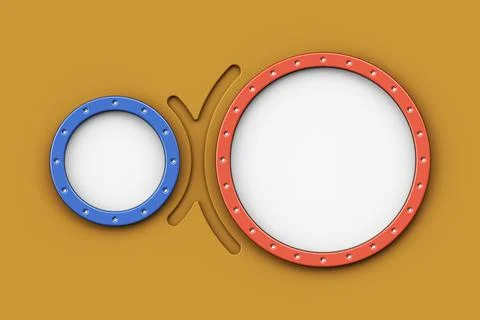 Abstract red round frame with blue round frame on yellow background Stock Illustration